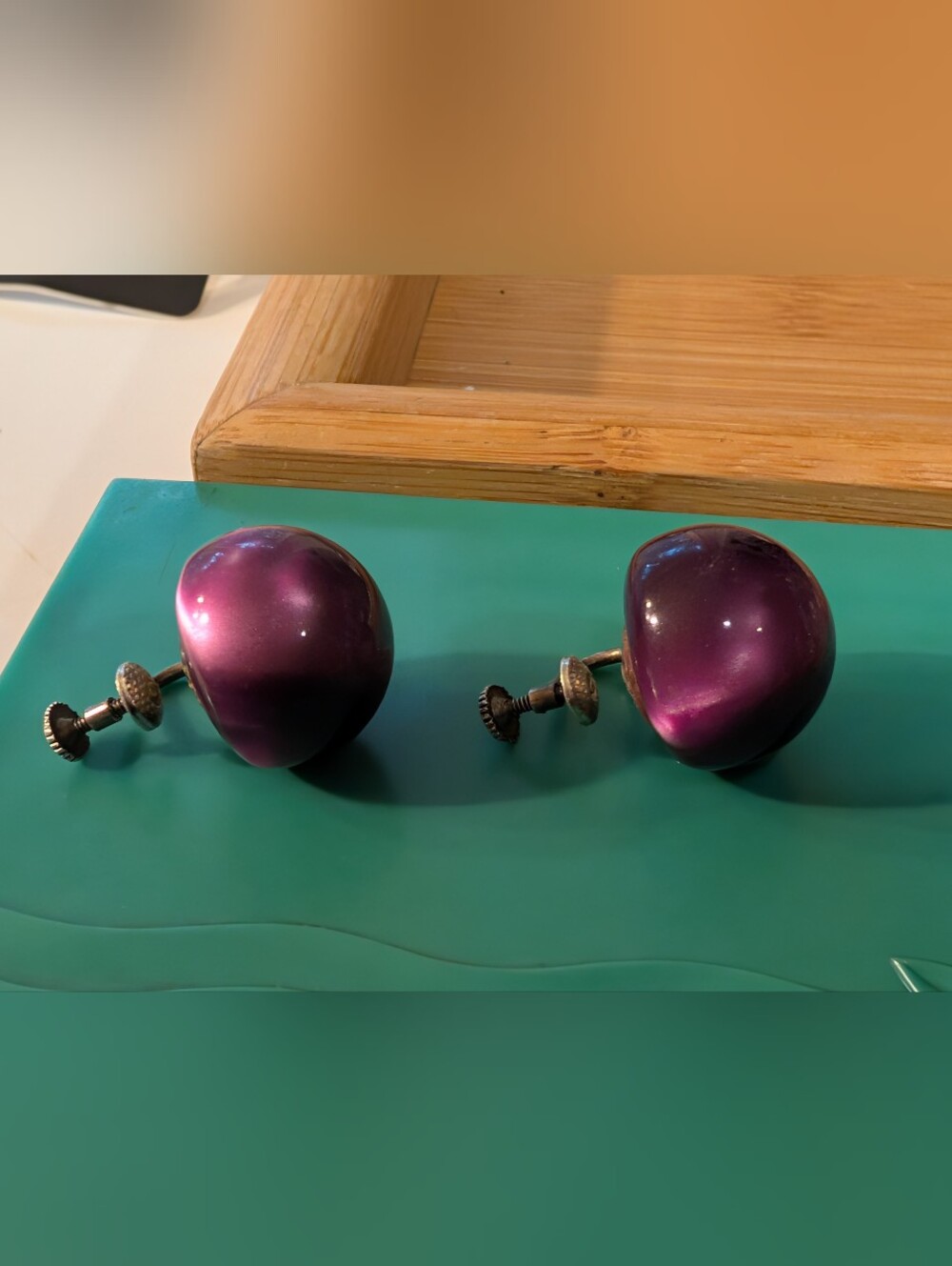 Vintage Lustrous Purple Ball Clip On Earrings